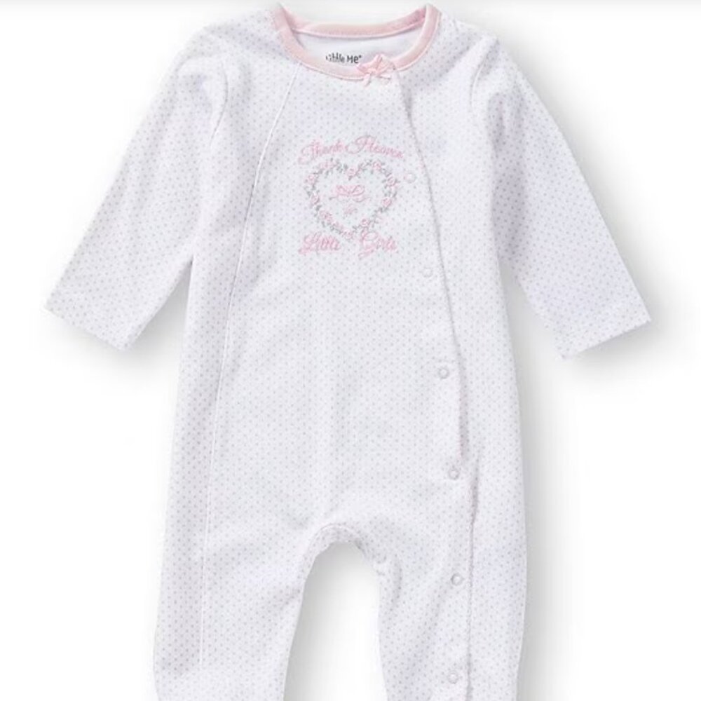 Baby Girl Pink Girly Footie Pajamas, 3M 100% Cotton Baby Pajamas - Little Me NWT